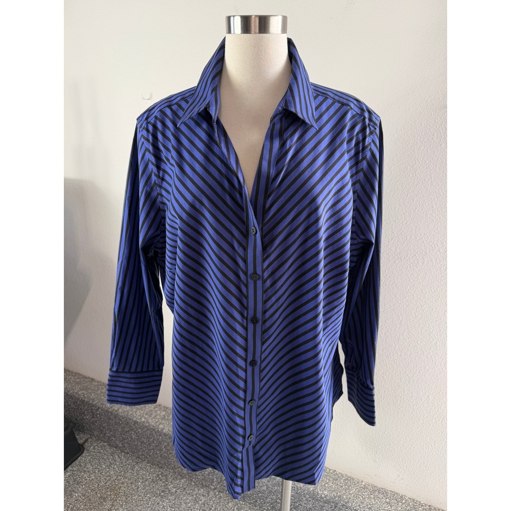Foxcroft Womens Plus 20W Non Iron Striped Button Up Shirt Purple Black Blouse
